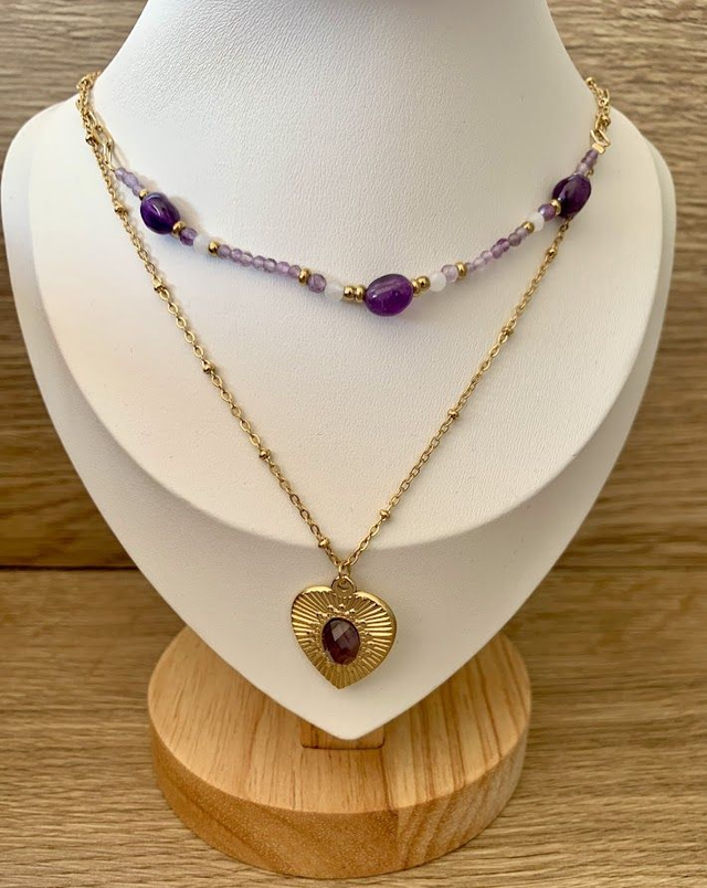 Collier Améthyste et Jade Blanc