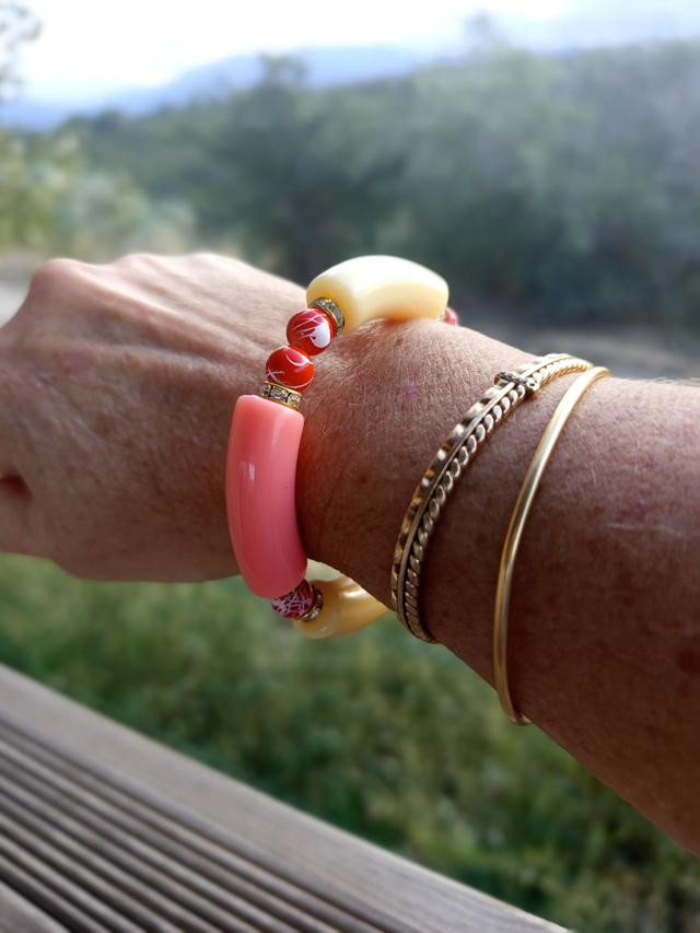 Bracelet perles tubes Arya bicolore uni Gulaabee