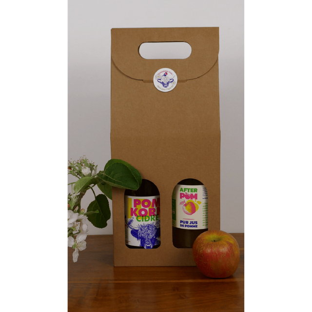 I- APERO BOX  - Idéal cadeau pour petits et grands - (1 l de jus de pomme - 75 cl de cidre nature - Surprises)