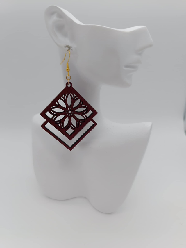 Boucles d'oreilles en bois Losange doublé