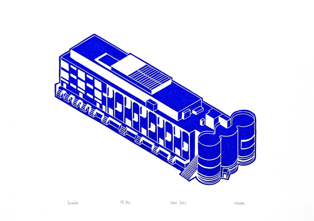 Sucrière • Linogravure bleue 21 x 29,7 cm