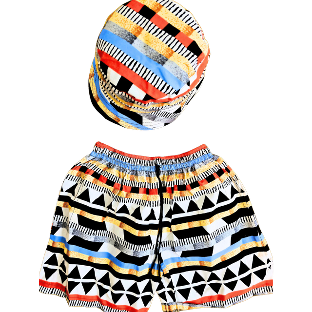 Shorts &amp; Bucket Hat Set - African Ankara Shorts &amp; Hat Set Unisex Medium