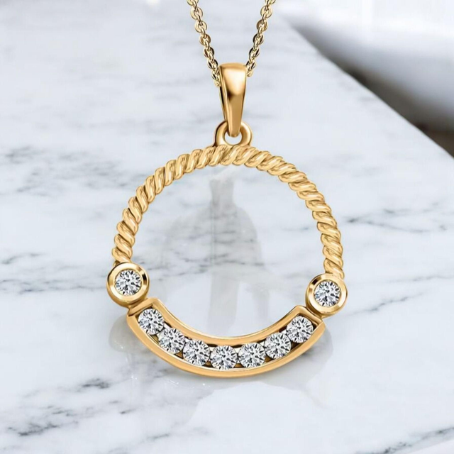 Stunning Moissanites &amp; 18K Yellow Gold Vermeil Pendant Necklace.