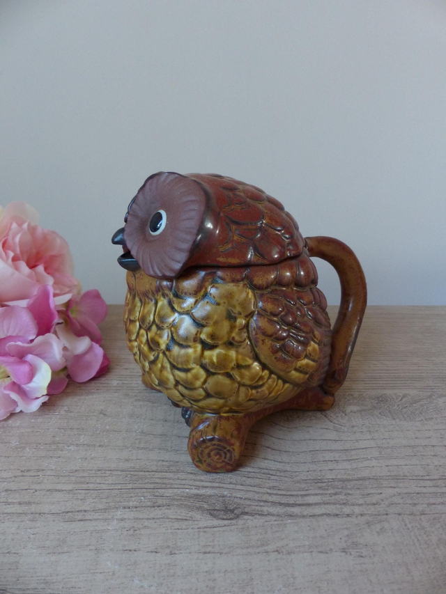 Théière Chouette Vintage en Grès Japonais - Authentique Création Japonaise - Collection pour Amateur de Théières, Oiseaux Artisanat Japonais