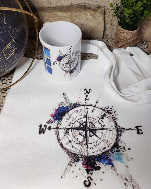 Ensemble Mug + Sac Fourre-Tout – Motif Boussole