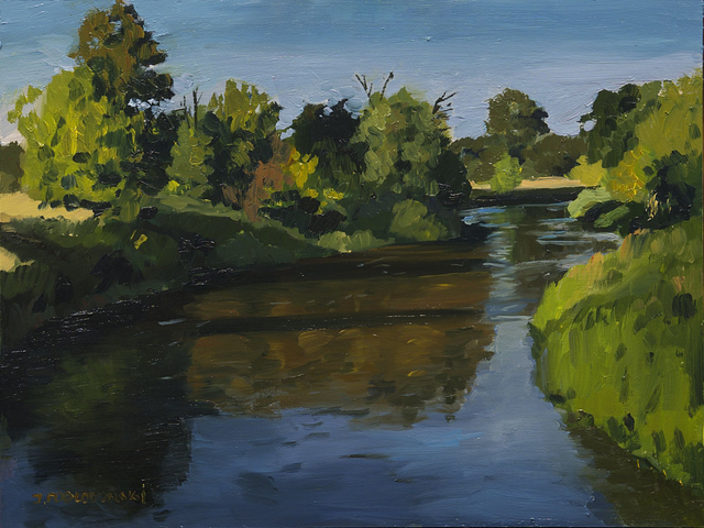 Wieczór nad Wieprzem 30x40 olej płyta 2024 oprawiony