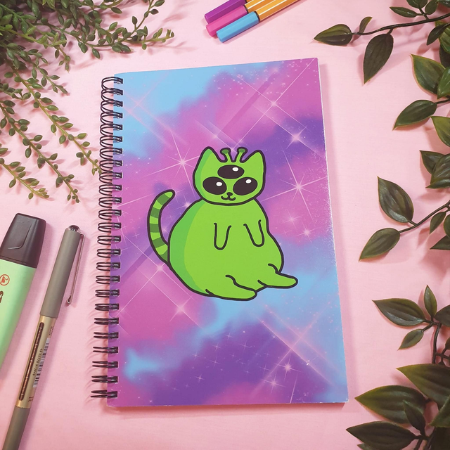 Green Alien Cat A5 Notebook