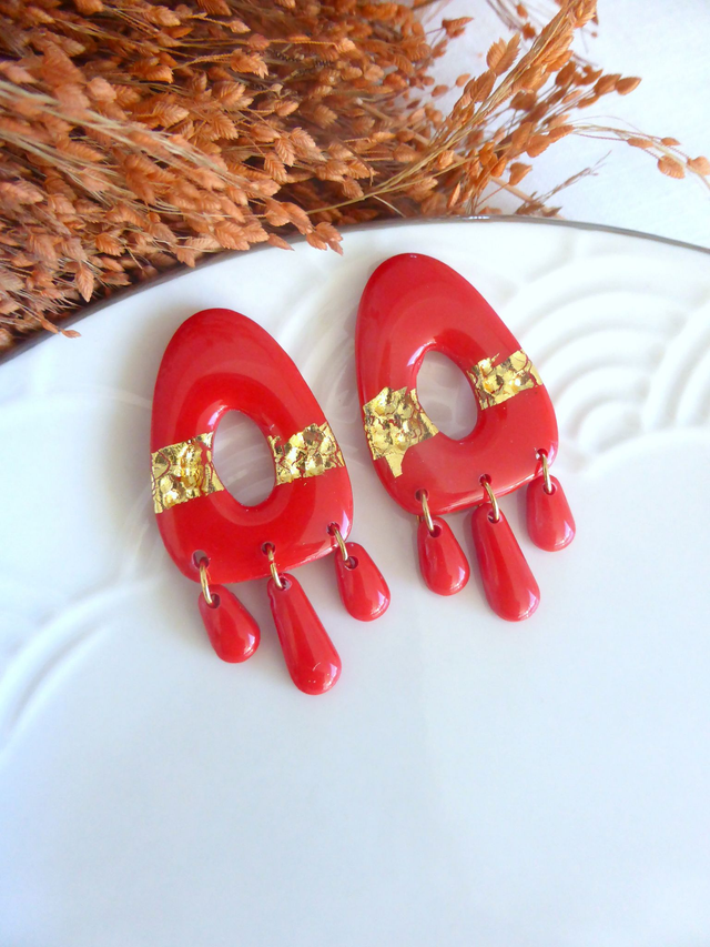 Boucles d'oreilles ajourées rouges- Nuit dorée 