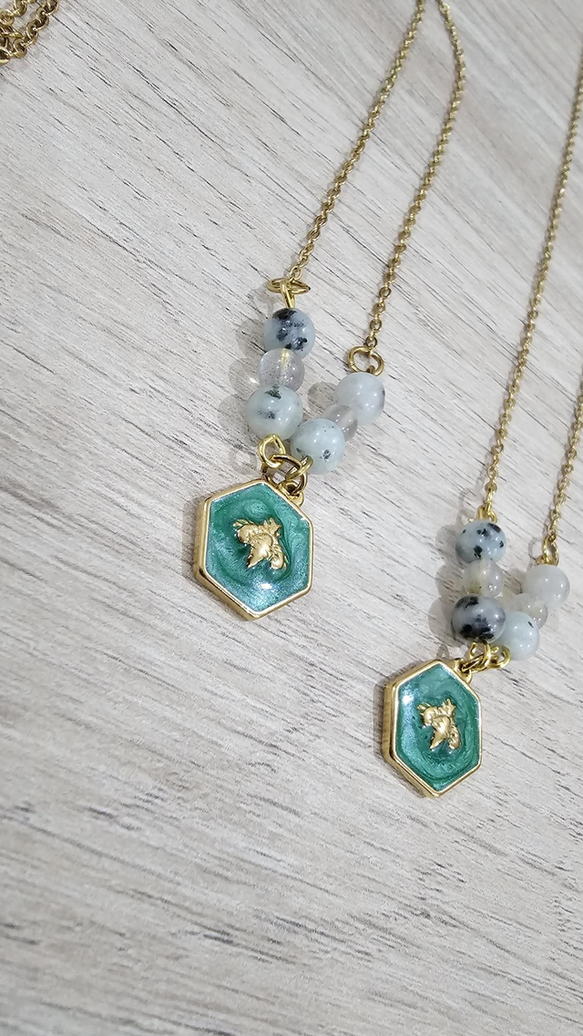 Collier alignement - labradorite / jaspe kiwi