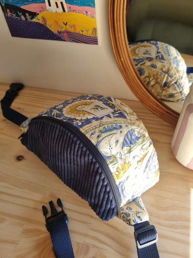 Banane velours côtelé bleu et motifs