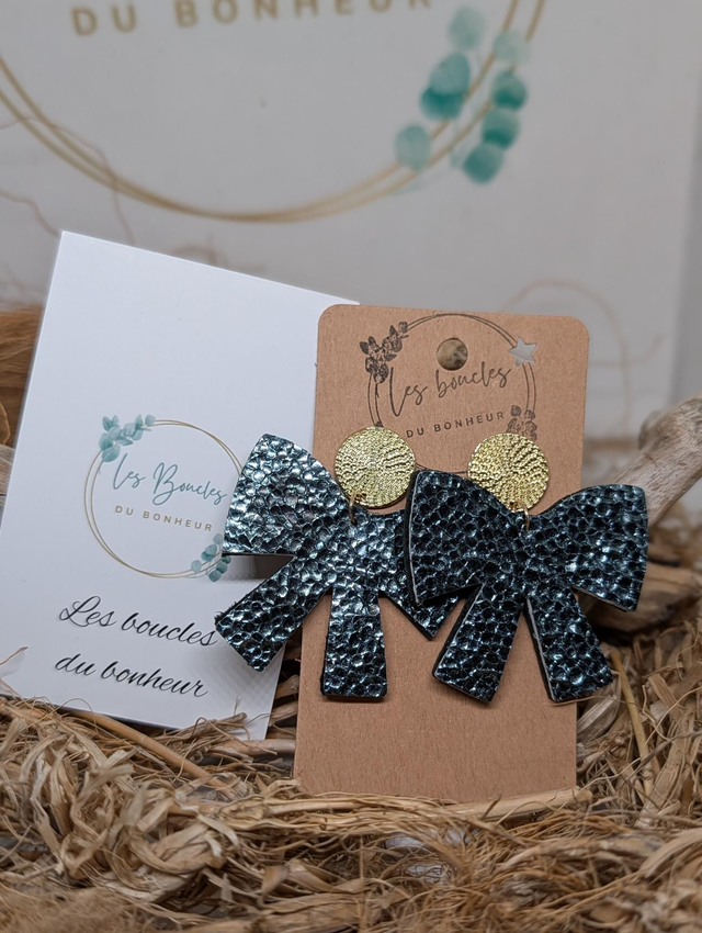 Boucles d'oreilles Noeud bleu pétrole no005