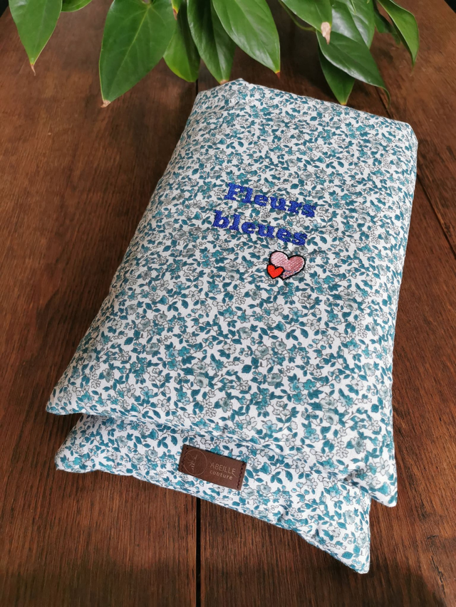 🌊 Pochette à livre - Fleurs bleues 