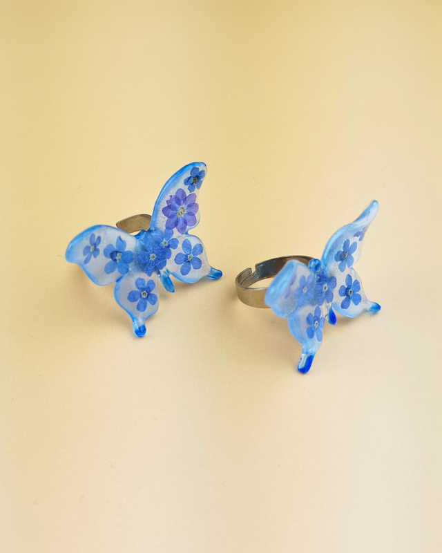 Bague Myosotis (Ne m'oubliez pas) - Ajustable en acier inoxydable argenté