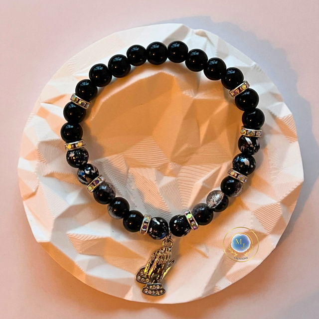Faith &amp; Grace Armband – Zwarte Obsidiaan &amp; Gebedshanger