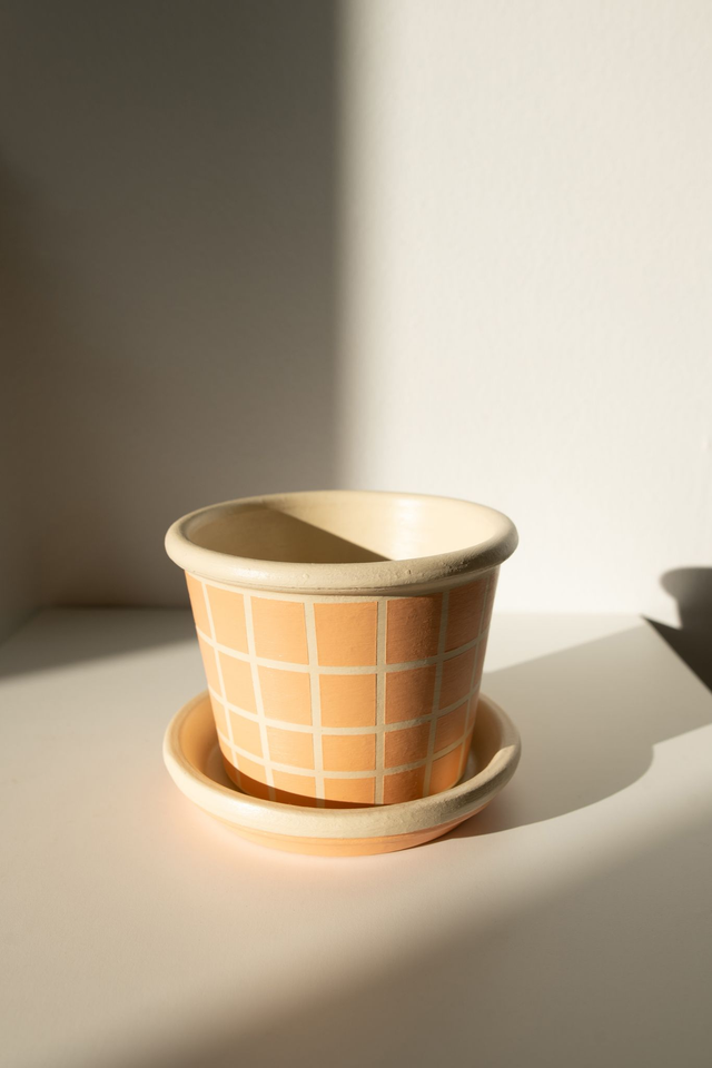 Sunset checker ☀️ Pot + Soucoupe, motif damier