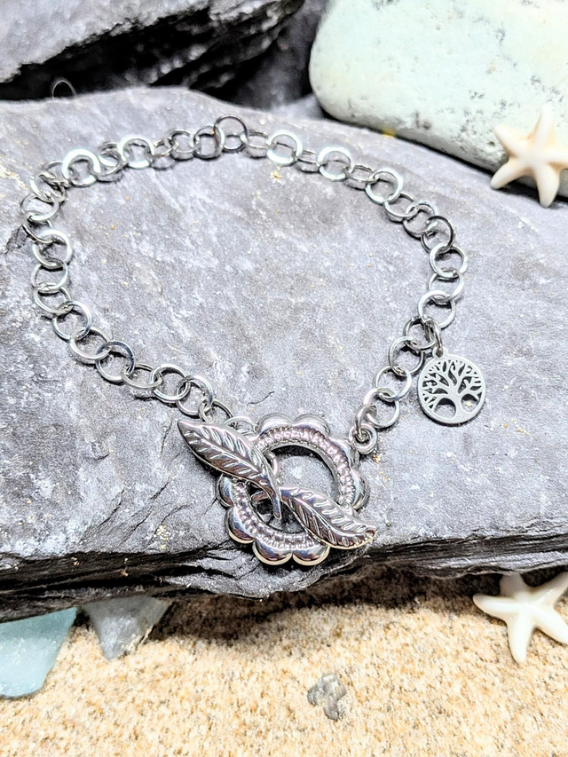 Stainless Steel Toggle Clasp Tree of LIfe  Charm Bracelet 