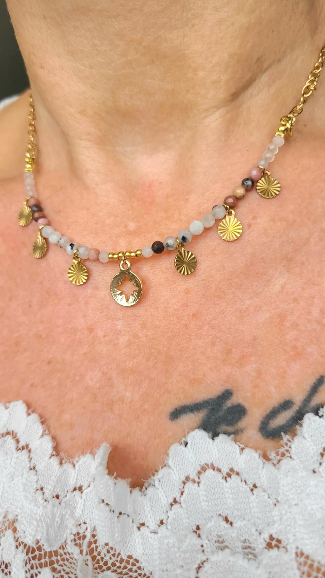 Collier Quartz Rose, Rhodonite, Pierre de Lune - Tendresse & Amour