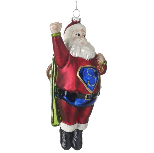 Hanging Glass Super Santa Decoration