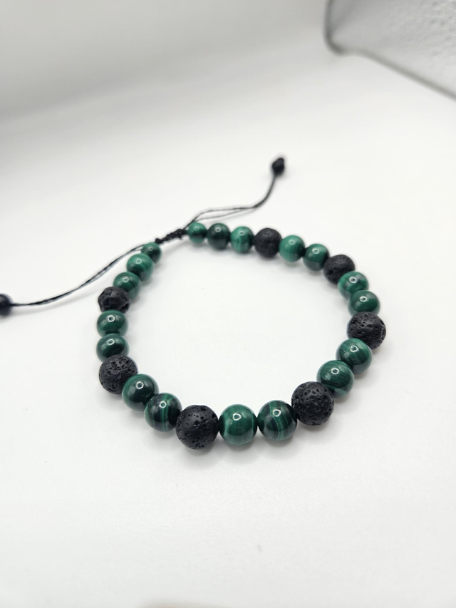 Bracelet homme malachite et pierre de lave 