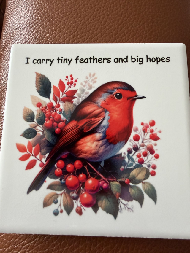 Robin ceramic Coasters with quotes