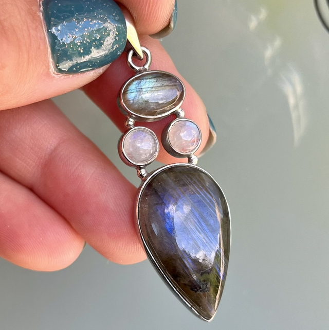 Pendentif en argent, Labradorite et Péristérite