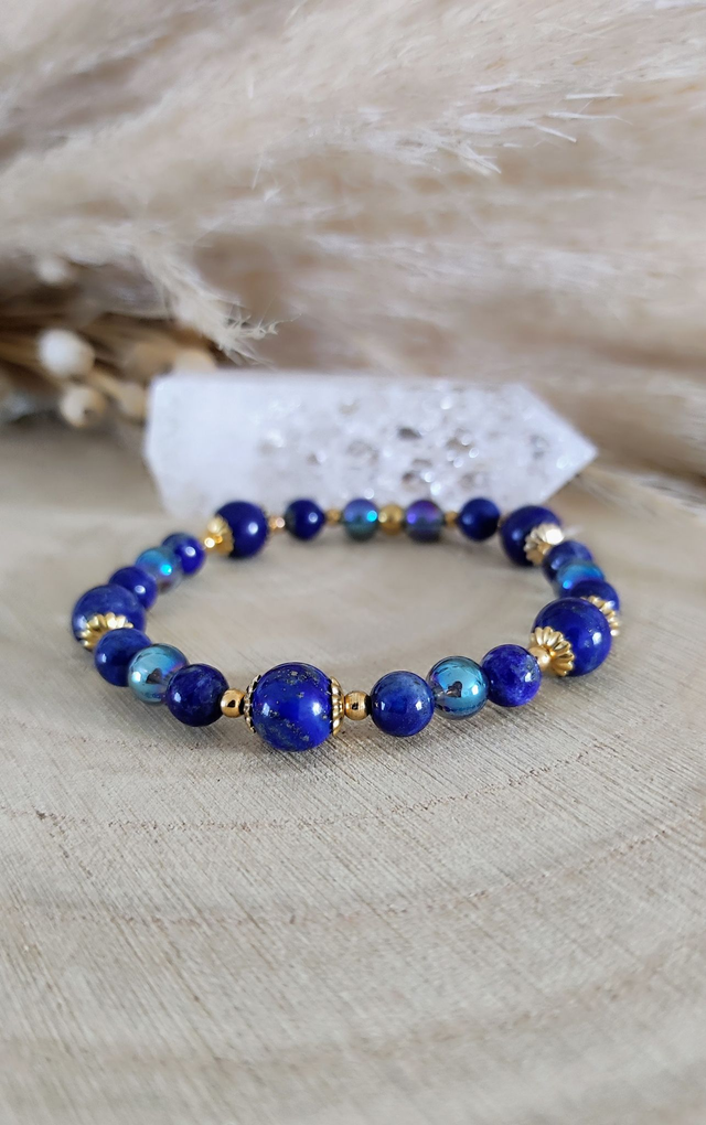 Bracelet "Pierre de Vérité" Lapis lazuli et Aqua aura