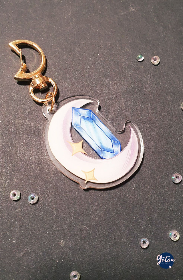 Porte-clef lune et cristal