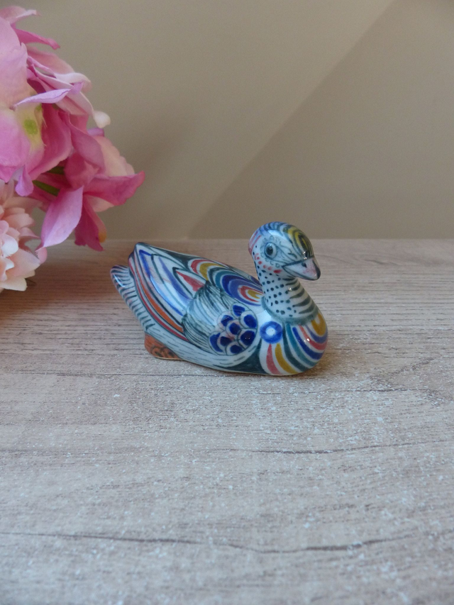 Figurine Oiseau Canard Tonala Art Populaire Mexicain Peint à la main et Signé Erandi Mexique
