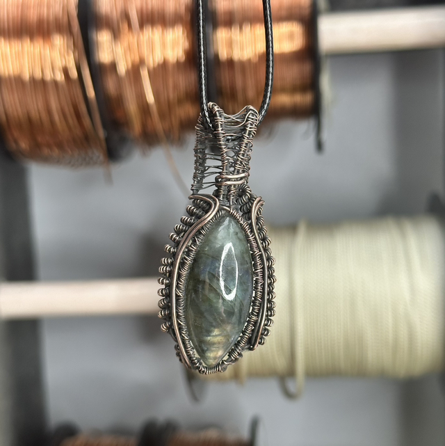 Labradorite pure copper wrapped pendant 