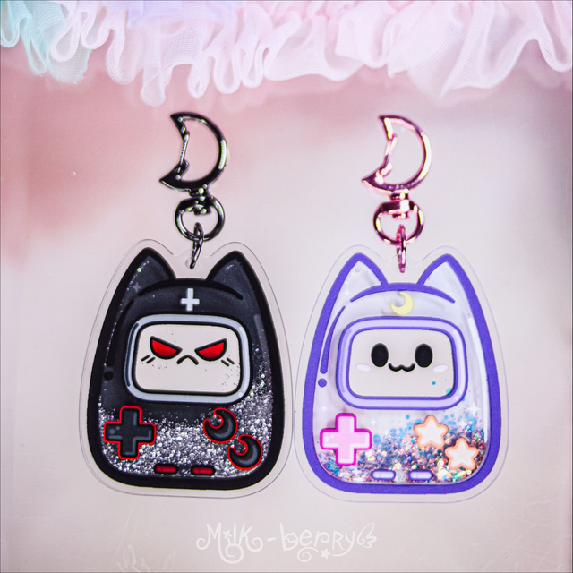 Porte-clé Shaker à paillettes Chat Game Boy Kawaii & Dark