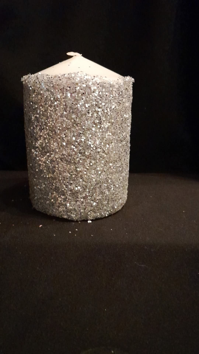 Custom Silver Glitter Custom Decorated &amp; Designed On A Pillar Candle PRE-ORDER