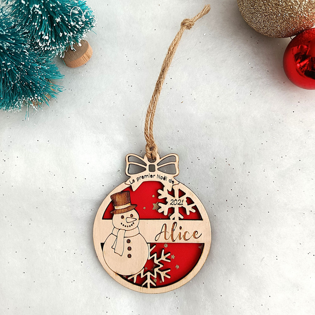 Boule de Noël personnalisée "Premier Noël" - Bonhomme de neige