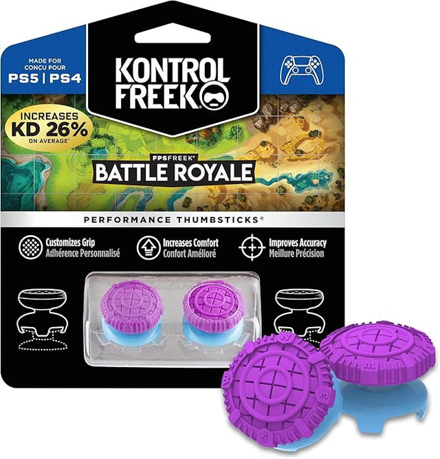 KontrolFreek FPS Freek Battle Royale voor PlayStation 4 (PS4) en PlayStation 5 (PS5) | Performance Thumbsticks | 2 High-Rise Convex (Domed) | Paars