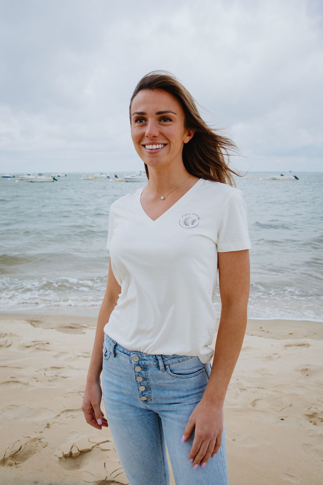 SIMPLE - T-SHIRT COL V BLANC