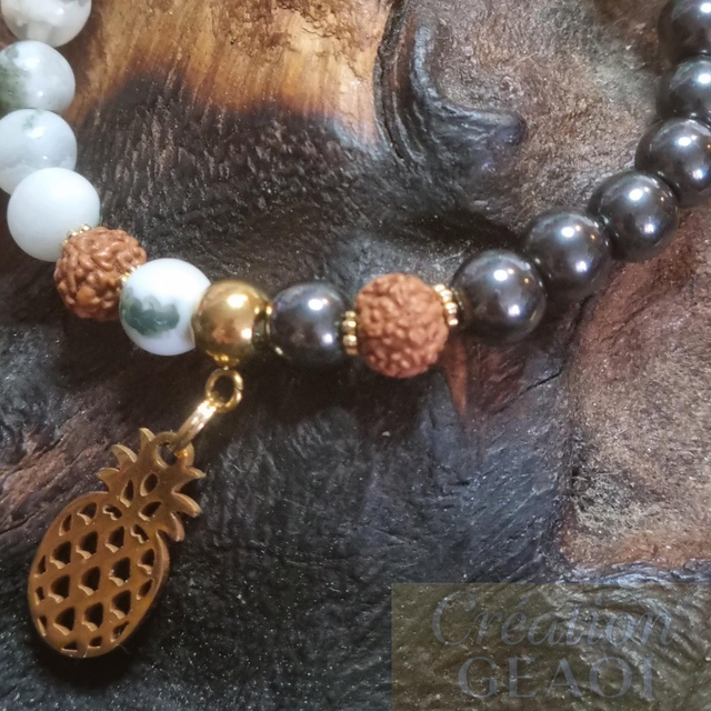 Agate arbre, rudraskha, aventurine verte et hématite non Magnétique 