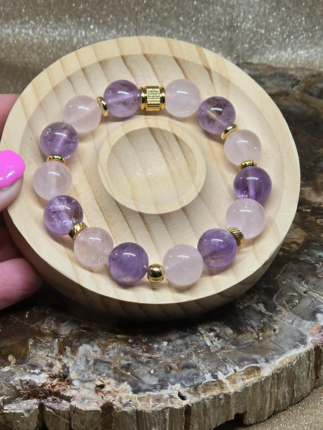 Bracelet Améthyste et Quartz rose XL en 1,2 cm