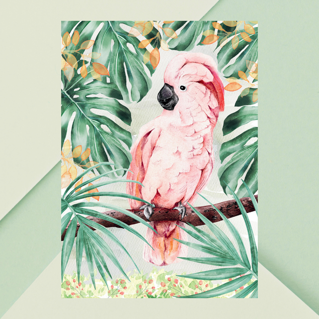 Impression Cacatoès Rosalbin dans un Paradis Tropical - Décoration de Faune Exotique / Roseate Cockatoo in Tropical Paradise Print - Exotic Wildlife 