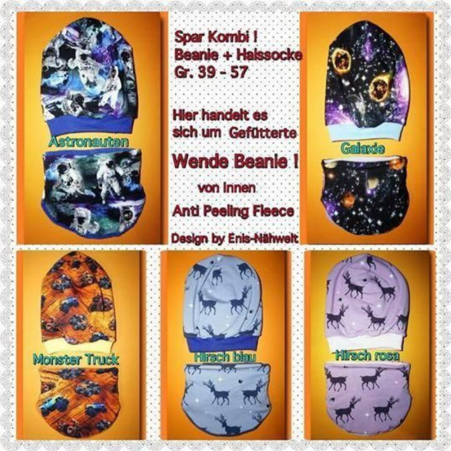 Beanie Mütze mit Halssocke zum Wenden (51 bis 57)