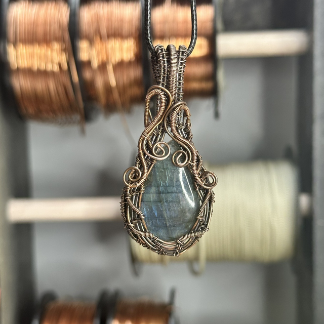 Labradorite pure copper wrapped pendant 