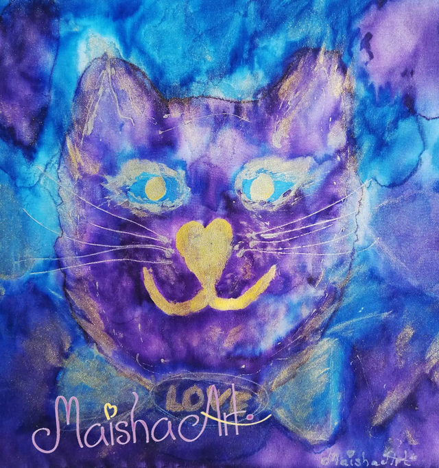 Unikaten, Ročno poslikan Svilen Robček, Mačka