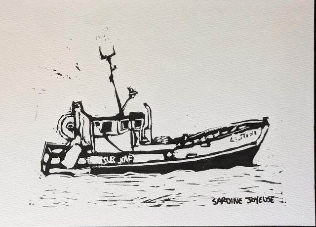 Linogravure Bateau Sub Jové 13x18cm 