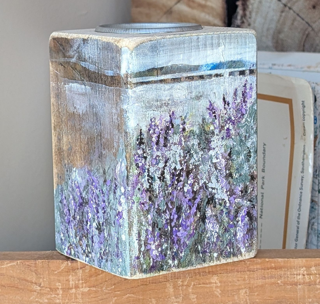 Arnside Lavender and Viaduct - Tealight Holder Reclaimed Wood