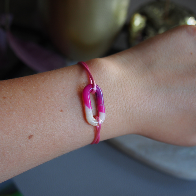Bracelet coloré en argile polymère réglable rose fuchsia bijoux colorés