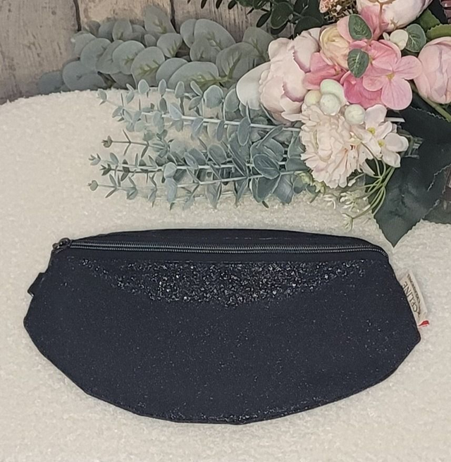 Sac banane simili cuir noir pailleté