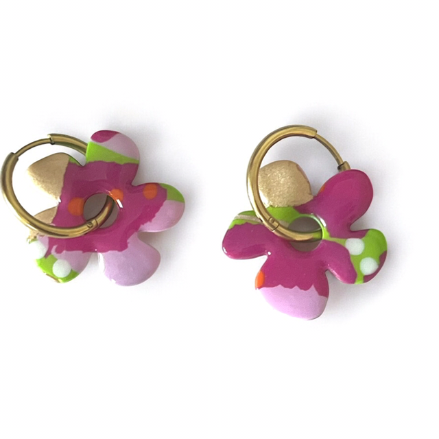 Grandes fleurs rose, lilas, vert