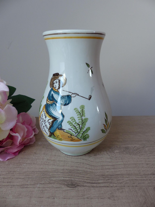 Vase en faïence de Gien, décor Bicentenaire de la Révolution française 'Vive la Nation et le bon tabac', cadeau fumeur, décoration maison