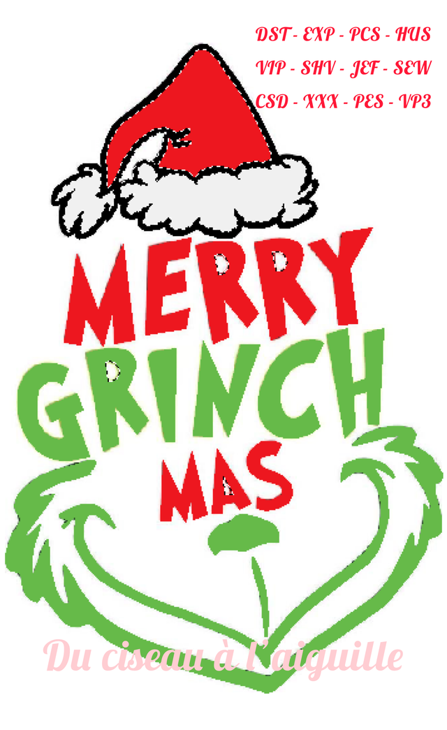 fichier broderie merry grinch mas -3 Tailles / 12 Formats