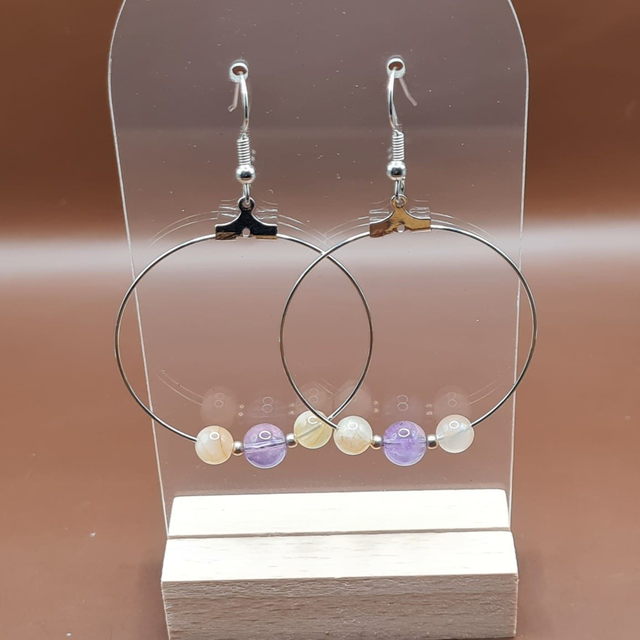 Créoles Améthyste - pierre de lune 4 cm