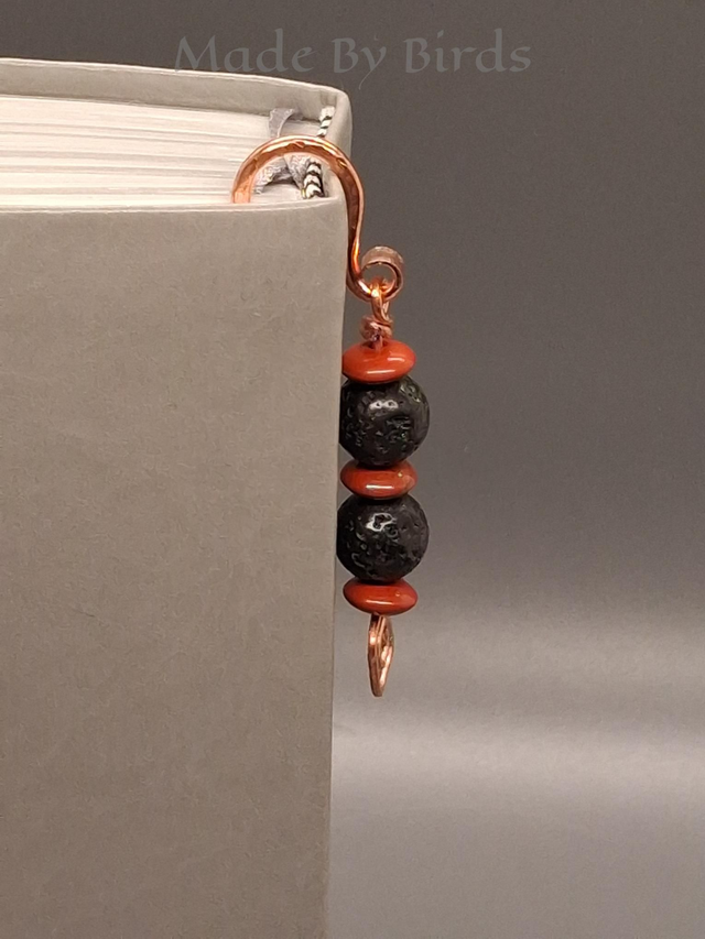 Black Lava Rock &amp; Brecciated Red Jasper Hand Crafted Copper Bookmark 