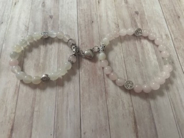 Bracelet couple &quot;Quartz rose/Pierre de Lune&quot;